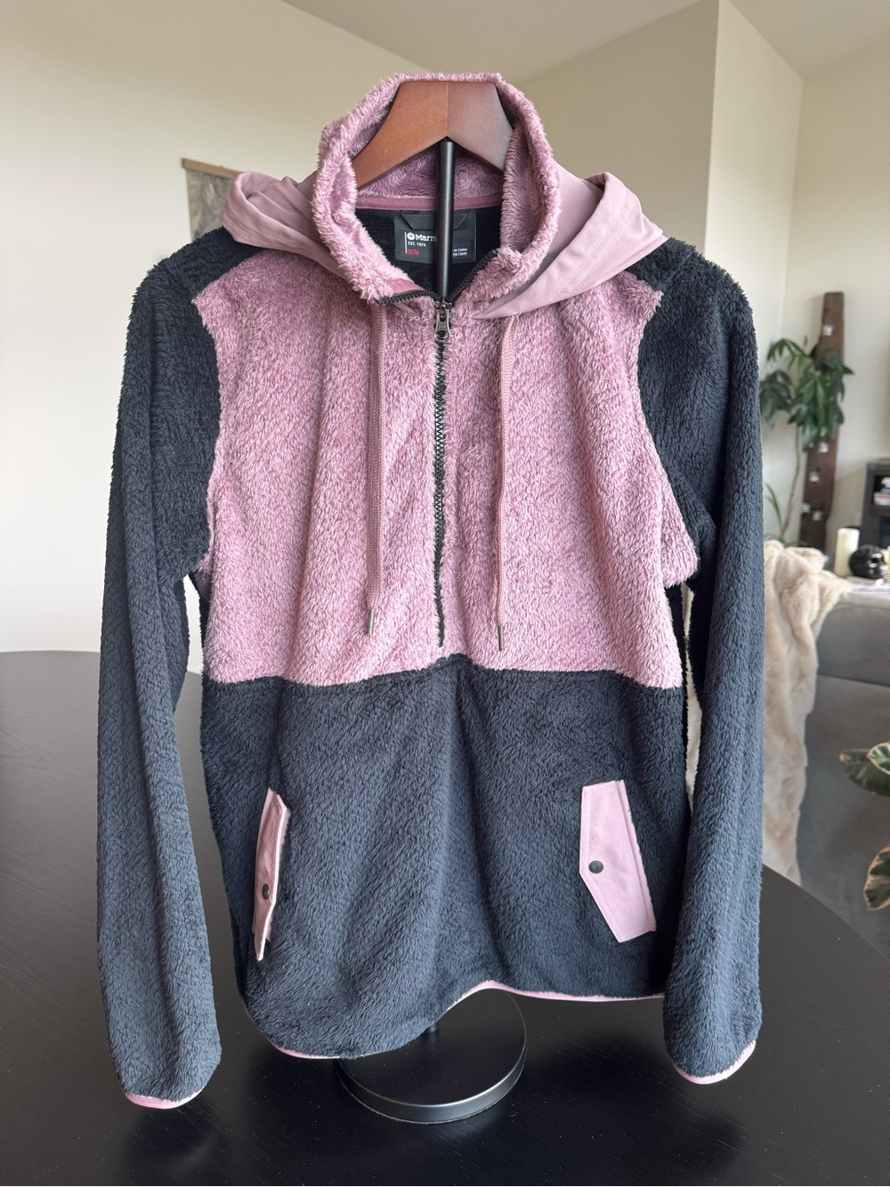 Marmot - Color-block Pink/Purple and Charcoal Fleece Hoodie